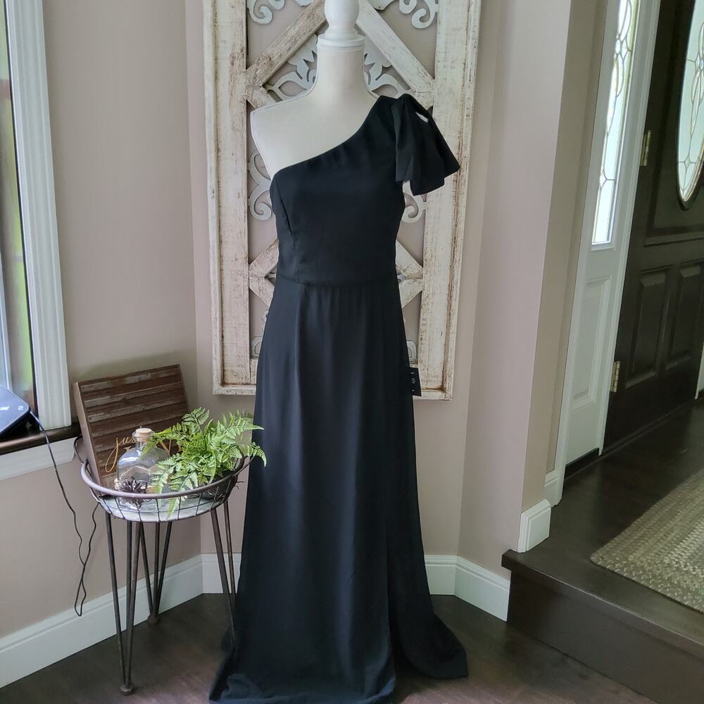 Lulus Simply Brilliant One Shoulder Black Chiffon Maxi Dress Formal Elegant M